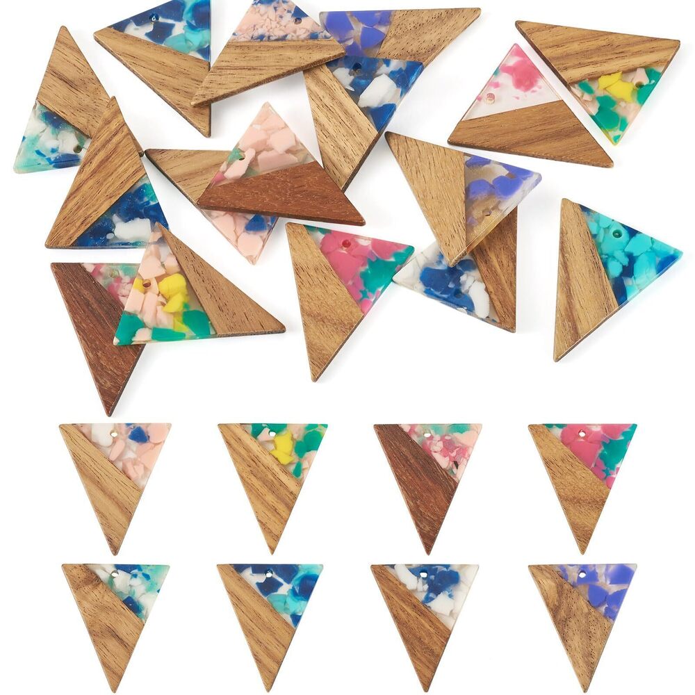 7974 16Pcs Resin Walnut Pendants Vintage Triangle Resin Wood Charms 8